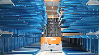 cantilever racking with forklift truck