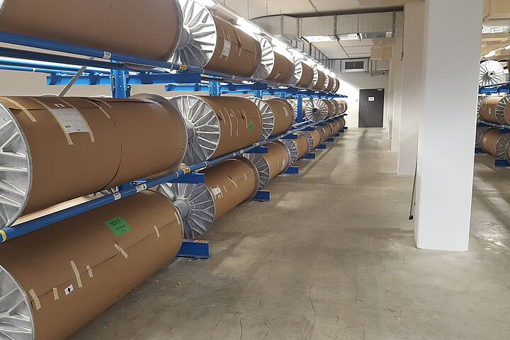 cantilever racking, storage of textile rolls