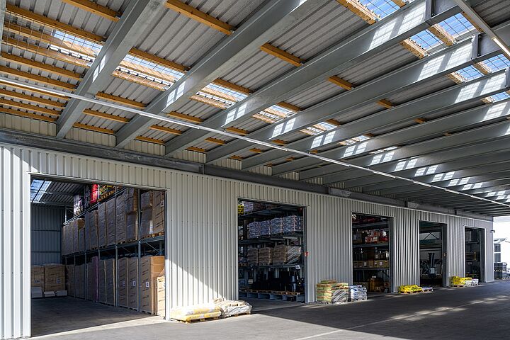 pallet racking with roof, galvanized, rack-clad building