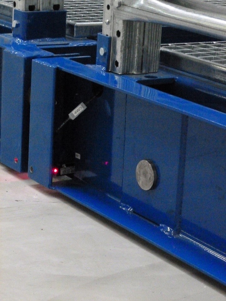 Detail of a mobile racking system